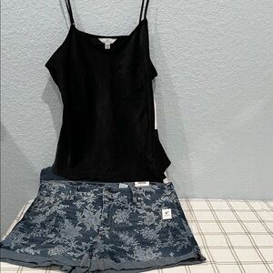 Time and Tru Black Cami Top and Jean Shorts, Top Size Large 12/14 Shorts Size 14